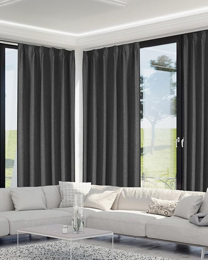 YZ HOME 90 Inch Pinch Pleated Linen Full Blackout Curtains 2 Pages for Living Room Natural Thick 100% Room Darkening Curtains Pinch Pleat Double Layer Drapes Drapes for Dining Bedroom, Dark Grey