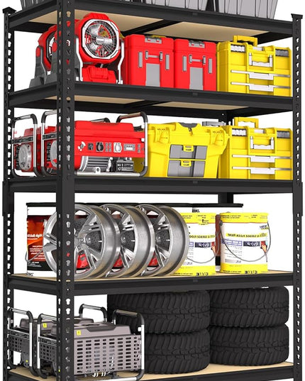 PrimeZone 35.5" x 12" x 72" Heavy Duty Storage Shelves - 5 Tier Adjustable Garage Storage Shelving, Metal Storage Utility Rack Shelf Unit for Warehouse Pantry Closet Kitchen, Black
