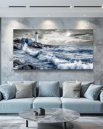 ZUITINGHUA Canvas Wall Art For Living Room Large Wall Decor For Office Bedroom Decorations Wave Landscape Pictures Watch Tower Painting Artwork Room Wall Mural Aesthetic Home Decor 30x60 In