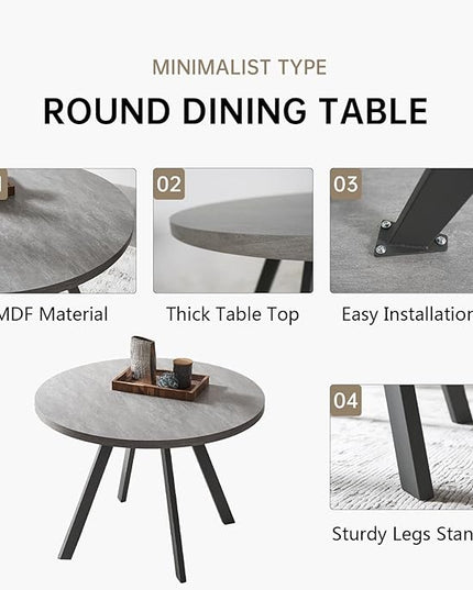Round Dining Table Set, Mid Century Modern Small Round Dining Table Set, Saving Space (Table + 4 Grey Chairs)