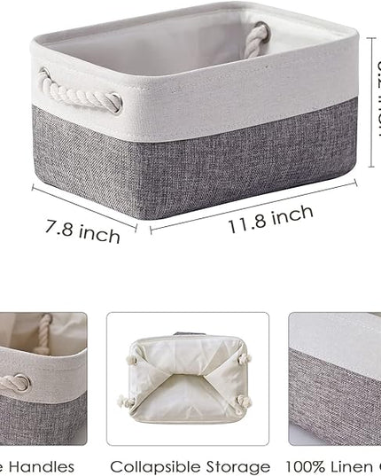TheWarmHome Organization and Storage Basket for Shelves - 12x8x5.2 inch 1 Pack Fabric Storage Cubes, Collapsible Storage Bins for Closet Organizer Gift Cloth Toy (White & Grey)