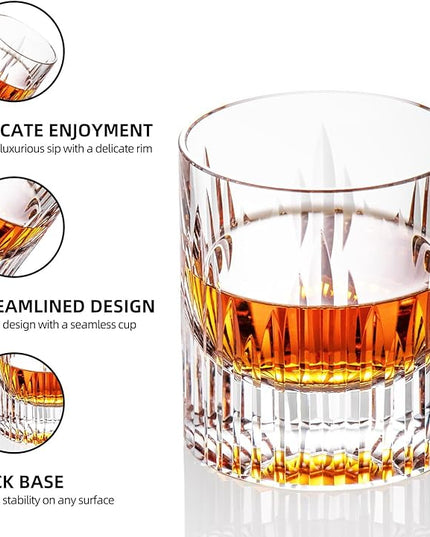 KAMMAK Crystal Whiskey Glasses Set of 2, Luxury 7.44oz Old Fashioned Glasses Stemless, Hand Blown Cocktail Glasses, Handcrafted Cut White Scotch Cup for Women, Men Gift for Bourbon,Home Bar