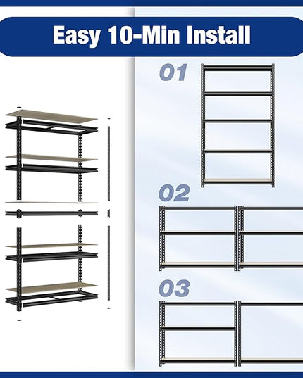 WORKPRO 5-Tier Storage Shelf, 72" H Heavy Duty Adjustable Garage Shelving Unit 2180LBS Capacity, for Basement, Kitchen, Pantry, 27.6”Wx11.8”Dx60”H, Black