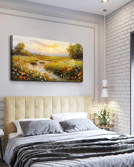 ERQINHUA Large Wall Art For Living Room Canvas Wall Decor For Bedroom Flower landscape Watercolour Painting Office Decoration Countryside Sunrise Scenery Wall Picture Printed Art Home Decor 24"X48"