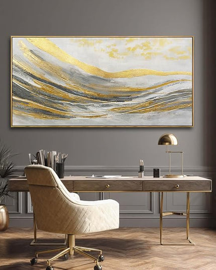 Abstract Wall Decor Modern Canvas Poster Gold Foil Wood Wall Art 24"x48" Pictures for Bedroom Wall Posters for Dining Room Area