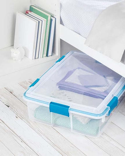 Sterilite 12-Pack Gasket Box, Weather-Resistant Storage Bins with Latching Lids, 37 Quart - Heavy-Duty Organizing Containers for Closet, Bathroom, and Office