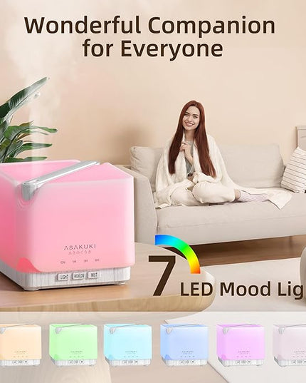 ASAKUKI 700 ml Premium Essential Oil Diffuser, 5 in 1 Ultrasonic Aromatherapy Fragrant Oil Vaporizer Humidifier, Timer and Auto-Off Safety Switch, 7 LED Light Colors