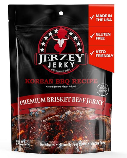 Jerzey Jerky Korean BBQ Brisket Jerky 2.5oz – High Protein, Gluten Free and Healthy Beef Snacks with Rich, Authentic Flavor