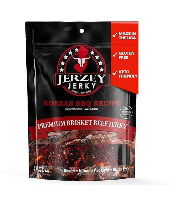 Jerzey Jerky Korean BBQ Brisket Jerky 2.5oz – High Protein, Gluten Free and Healthy Beef Snacks with Rich, Authentic Flavor