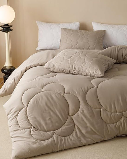 Luxlovery Beige Coffee Comforter Set Full Light Khaki Sunflower Bedding Comforter Mocha Coffee Bedding Comforter Set Boho Farmhouse Modern Bedding Set Full Size