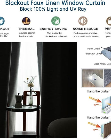 LETAU Linen Texture Grey Curtains 84 inches Long, Pinch Pleated 100% Blackout Privacy Cozy Curtains, 72" W x 84" L, 2 Panels