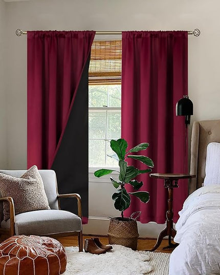 BGment Christmas Burgundy Red Blackout Curtains for Bedroom 84 Inch Length, Rod Pocket 100% Blackout Curtains with Thermal Liner Decorate Curtains for Living Room, Each Drapes 2 Panels, 42 x 84 Inch
