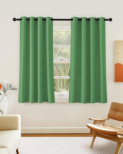NICETOWN Room Darkening Short Curtain 54 inches Long for Living Room, Grommet Sound Reducing Thermal Insulated Curtains for Bedroom Nursery Window, 46W x 54L, 1 Piece, Froest Green