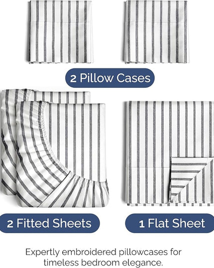Split King Size 5 Piece Sheet Set - Comfy Breathable & Cooling Bed Sheets Set - Hotel Luxury Bedding for Women, Men, Kids, Teens, Boys & Girls - Deep Pockets & Wrinkle Free - Oeko-Tex - Grey Stripes 2