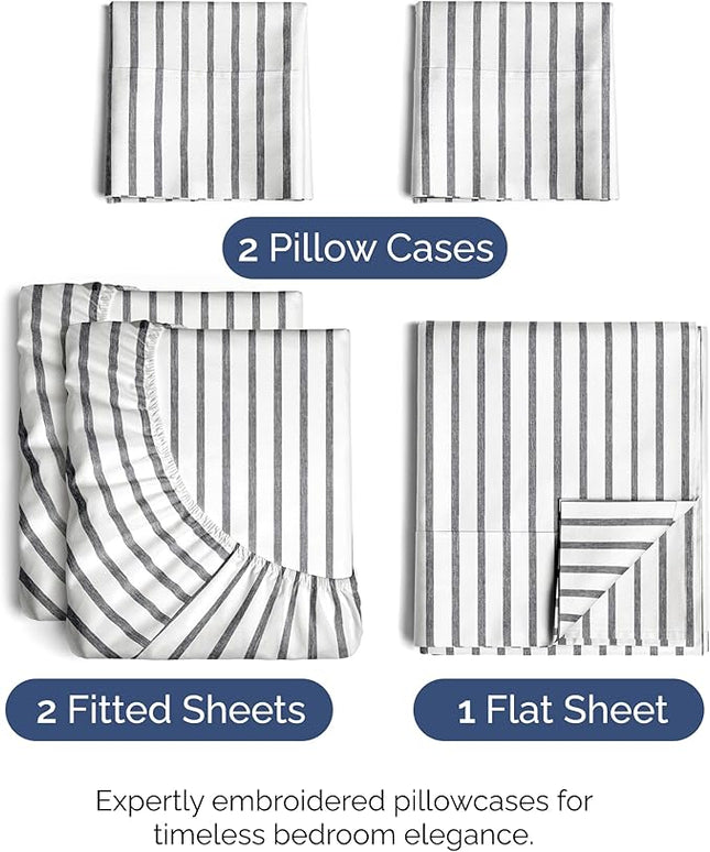 Split King Size 5 Piece Sheet Set - Comfy Breathable & Cooling Bed Sheets Set - Hotel Luxury Bedding for Women, Men, Kids, Teens, Boys & Girls - Deep Pockets & Wrinkle Free - Oeko-Tex - Grey Stripes 2