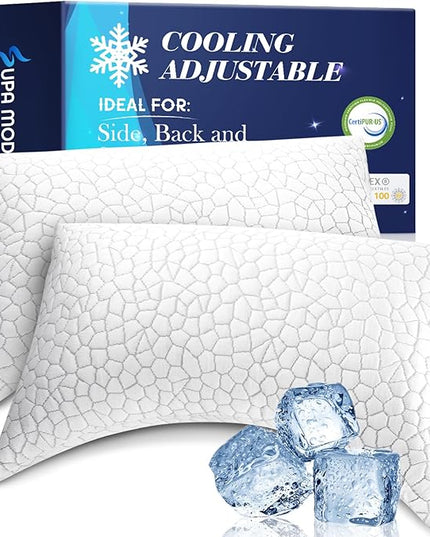 Side Sleeper Pillow for Side and Back Sleepers -Cooling Cervical Neck Pillows for Neck and Shoulder Pain Relief, Adjustable Shredded Memory Foam Pillows King Size Set of 2, Bed Pillow for Adults