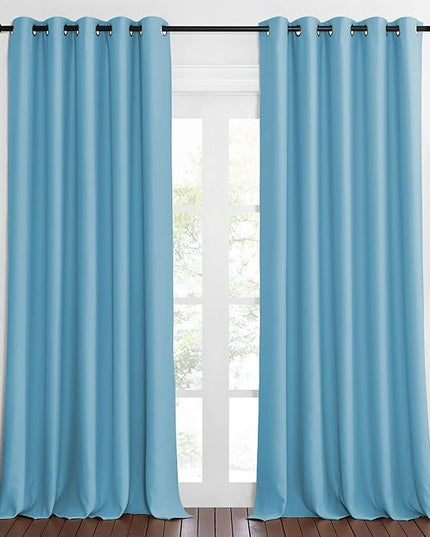 NICETOWN Patio Blackout Curtain Panels - Extra Wide Sliding Door Thermal Insulated Drape, Privacy Room Divider Curtain for Bedroom Office (Teal Blue, 66 x 118 Inch Long)
