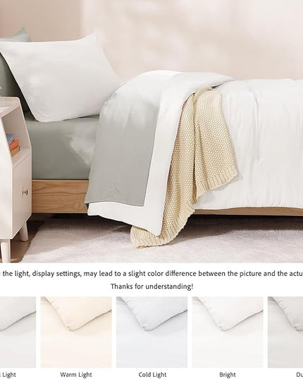 WRENSONGE Twin Comforter Set- 5 Pieces White Twin Bed in a Bag, All Season Twin XL Bedding Sets with 1 Fitted Sheet, 1 Flat Sheet, 1 Pillow Sham and 1 Pillowcase