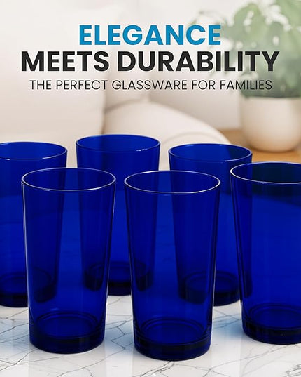 Zulay Kitchen Acrylic Plastic Glasses Drinkware - 6 Piece Unbreakable Plastic Tumblers - BPA-Free, Reusable Plastic Drinking Glasses for Home & Outdoors - Lead-Free & Dishwasher Safe - Dark Blue 24 oz