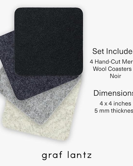 Graf Lantz - Bierfilzl Merino Wool Square Coasters Set of 4 - Noir (4"x4"x5mm) - Absorbs 30% of Weight - Natural German Wool - Heat Resistant, Sustainable, Reusable - Home Decor, Coffee Table Decor