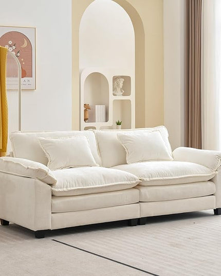 86" Modular Sectional Sofa, Comfy Cloud Couch Sectional Sofa, Chenille Sofa Sleeper Deep Seat Sofa with Throw Pillows for Living Room (Beige White, 86"- Loveseat)
