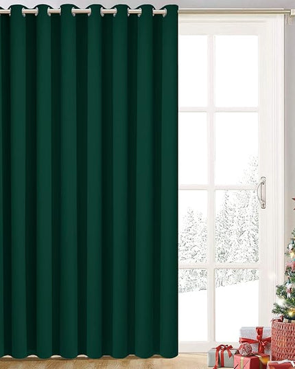 Yakamok Blackout Extra Wide Thermal Insulated Curtains, Total Shade Patio Door Curtain, Full Light Shading Sliding Door Room Divider for Space Separator Bedroom, 1 Panel, W100 x L84, Emerald Green,