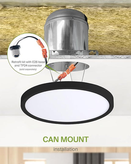 ASD LED 9" Round Flush Mount Ceiling Light Fixture, Low Profile Surface Lighting | 5CCT, Dimmable, Ultra-Thin, ETL Listed | 18W 1660LM 2700-6000K 120V | Kitchen, Bedroom, Hallway Lamp | Black, 12 Pack