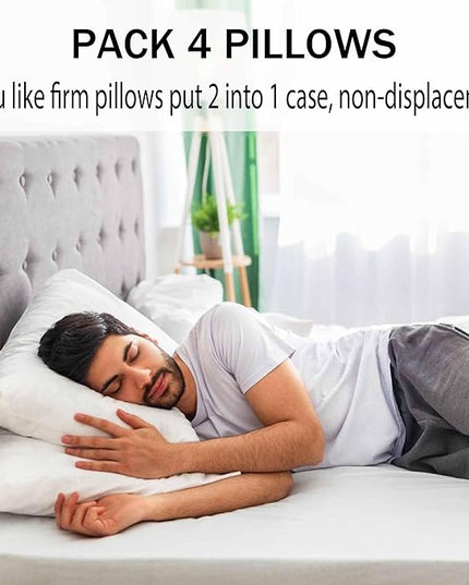 Medium Support Bed Pillows Standard Size Set of 4 Pack for Sleeping 20"x26", Hypoallergenic Skin Friendly Down Alternative Filling for Side Stomach Back Sleeper Machine Washable