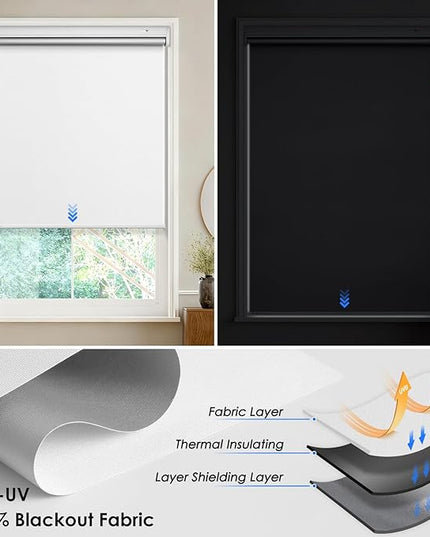 Motorized Blackout Smart Roller Blinds with Remote Control & Solar Panel - Automatic Electric Shades for Windows, Compatible with Alexa - White,20" W*72" H