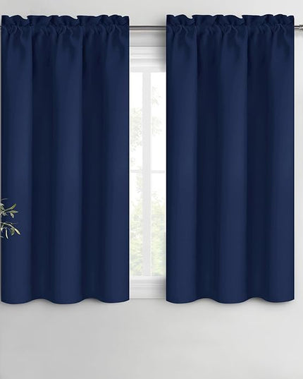 DWCN Navy Blue Blackout Curtains for Bedroom 54 Inches Long 2 Panels Set Window Drapes Thermal Insulated Room Darkening Rod Pocket Curtains for Kids Boys Room (W38 x L54 Inch, Navy Blue)