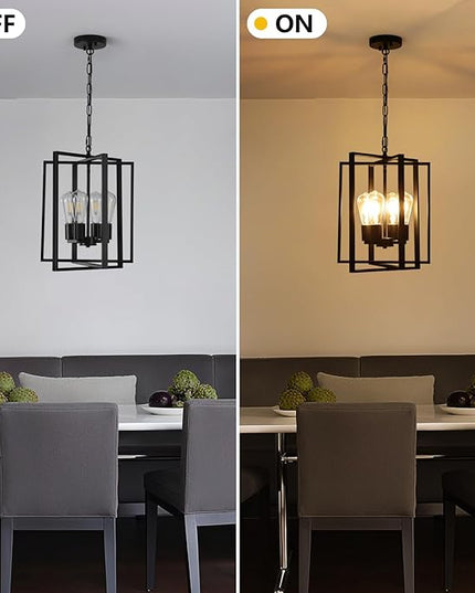 4 Light Modern Farmhouse Chandelier for Dining Room, Black Pendant Lights Fixtures for Kitchen Island, Foyer Lighting Fixtures High Ceiling for Entryway Hallway Living Room Bedroom