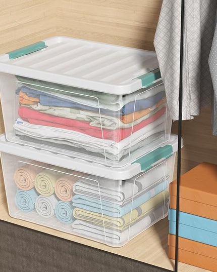 6 Packs 35 L Clear Plastic Latching Bins with Lids, Large Storage Tote Boxes