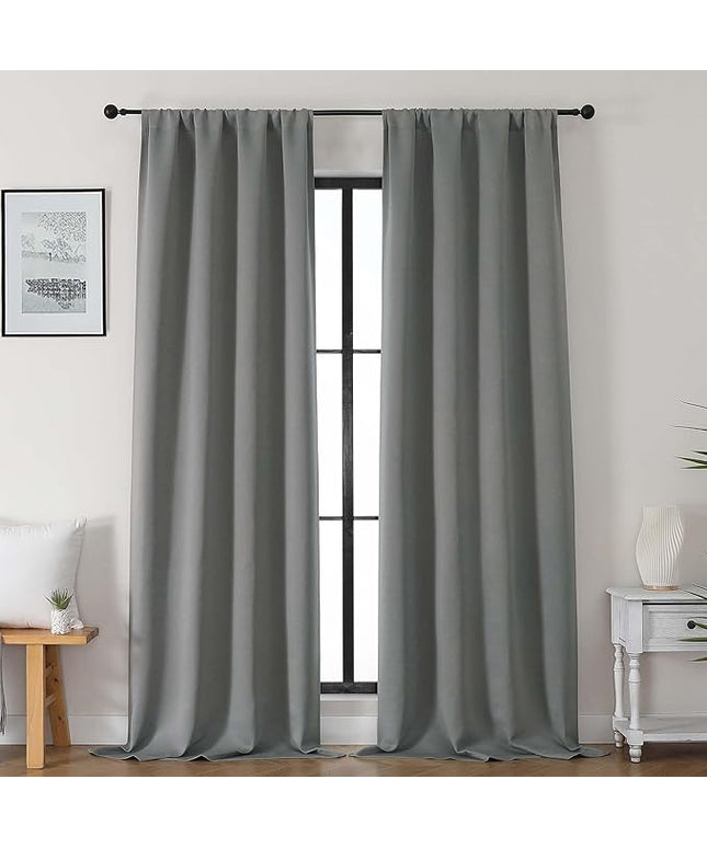 Gwine Light Grey Blackout Curtains for Bedroom 96 Inch Length, Room Darkening Energy Saving Black Out Curtains for Living Room, Window Treatment Drapes with Rod Pocket, Each 40" Wx96 L, 2PCS
