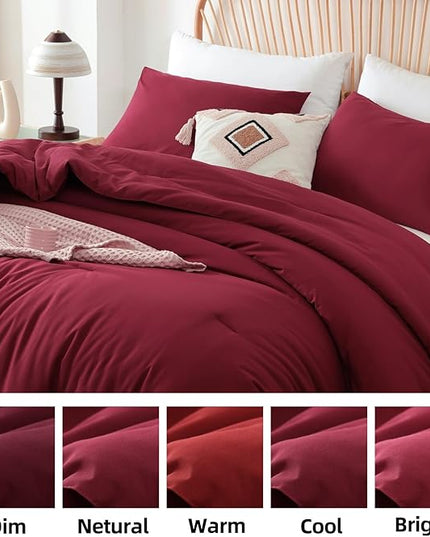 ROSGONIA California King Comforter Set Dark Red, 3pcs (1 Boho Red Cal King Comforter & 2 Pillowcases) All Season Lightweight Bedspread Bedding Blanket