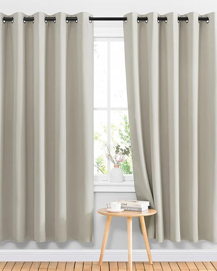 NICETOWN Blackout Natural Large Window Treatments for Bedroom - Grommet Thermal Curtains Room Darkening Sound & Light Reducing Sliding Door Curtains & Drapes for Living Room (2 Panels W66 x L72)