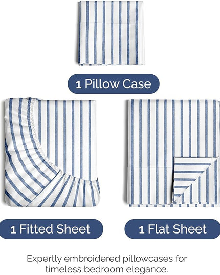 Twin Size 3 Piece Sheet Set - Comfy Breathable & Cooling Bed Sheets Set - Hotel Luxury Bedding for Women, Men, Kids, Teens, Boys & Girls - Deep Pockets, Soft, Wrinkle Free - Oeko-Tex - Blue Stripes 2