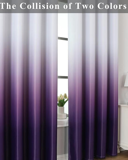 Estelar Textiler Ombre Blackout Curtains 52 x 90 Inch Length 2 Panels, Gradient Room Darkening Thermal Insulated Energy Efficient Grommet Drapes for Living Room and Bedroom, Purple and Greyish White