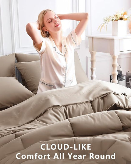 CozyLux Full Size Comforter Sets Khaki, 7 Pieces Bed in a Bag, Khaki Comforter Full Size, All Season Bedding Sets with Stitch Quilted Comforter, Flat Sheet, Fitted Sheet, Pillowcases