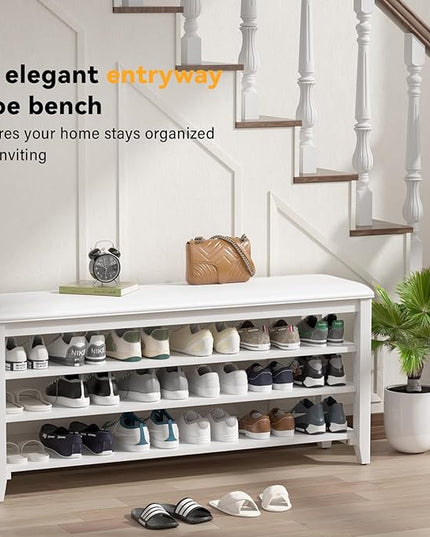 Shoe Bench Storage Rubberwood with Leather Cushion for Entryway Bench Ideal for Hallways Shoe Rack Front Doors Entrances Mudrooms Featuring 3 Height-Adjustable and Removable Shelves