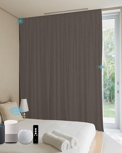 SmartWings Automatic Curtain Opener with Drapery, Motorized Vertical Blinds with Remote, Electric Closet Doors Sliding Panels Compatible with Alexa Google Homekit, 90% Blackout Coconut Brown