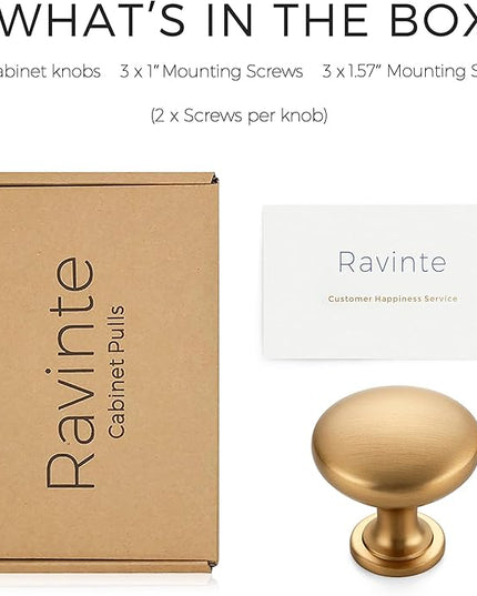 Ravinte 3 Pack Champagne Bronze Round Zinc Cabinet Knobs for Kitchen Bathroom Closet Dresser Cabinets