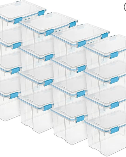 Sterilite 16-Pack Gasket Box, Weather-Resistant Storage Bins with Latching Lids, 54 Quart - Heavy-Duty Organizing Containers for Closet, Bathroom, and Office
