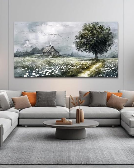 ERQINHUA Gray Large Canvas Wall Art For Living Room Farmhouse Wall Decor For Bedroom Office Home Decor Field scenery Paintings Tree Landscape Wall Pictures Printed Artwork Ready to Hang 30"X60"