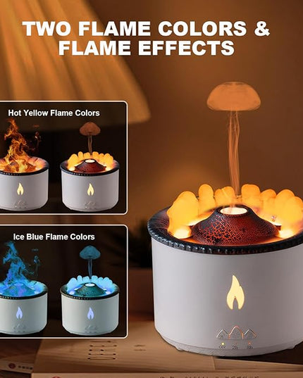 Volcano Humidifier Flame Aroma Diffuser: Ultrasonic Essential Oil Scent Diffuser 300ml Large Capacity 2-in-1 Essential Oil Diffuser with Function Timer for Bedroom Home Office (No Remote Control)