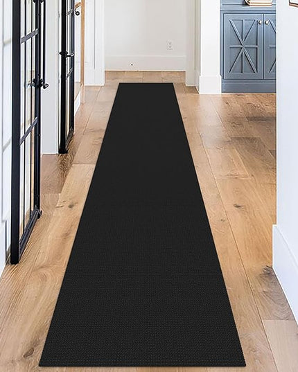KOZYFLY Long Runners for Hallways 2x12 ft Washable Kitchen Runner Non Slip Rubber Backed Hallway Rugs Cotton Entryway Runner Rug Floor Carpet for Indoor Hall, Backdoor, Kitchen, Black/Dark Grey