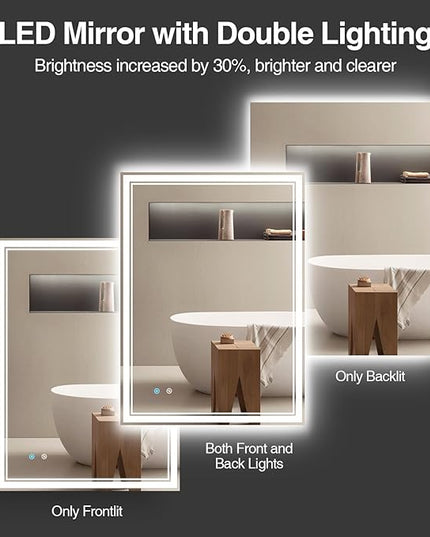 28"x 36" LED Bathroom Mirror with Anti-Fog, Dimmable Backlit + Front Lit, LED Bathroom Vanity Mirror for Wall, Memory Function, Shatter-Proof Glass, ETL Listed(NHYJ7922D)