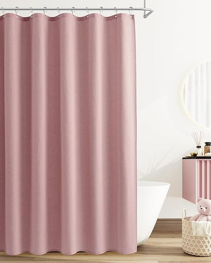 Naturoom Pink Linen Shower Curtain, Country Boho Farmhouse Bath Decor Shower Curtains Neutral Cloth Weighted Textured Fabric Bath Curtain Liner with Hooks, 72x80