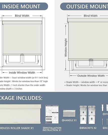 AOSKY Blackout Roller Shades Cordless Blinds for Windows, Free-Stop Shades with Valance, Thermal Insulated Fabric, UV Protection, Natural Woven Blinds for Home and Office (34" W x 72" H, Ivory)