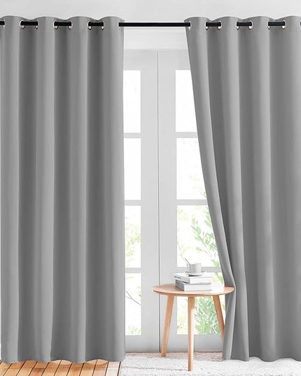 NICETOWN Light Gray Blackout Curtains 84 inch Long for Bedroom - Thermal Insulated Solid Grommet Light Blocking Window Curtains & Drapes for Living Room (2 Panels, 52 x 84 Inch, Silver Grey)