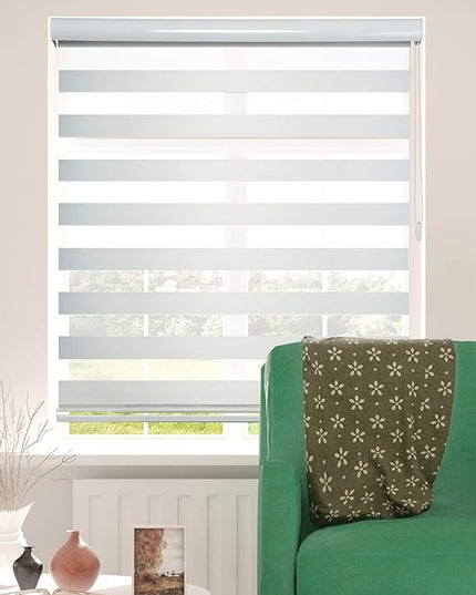 ShadesU Cordless Zebra Blinds for Windows, 23" W x 72" H, White, Dual Layer Free-Stop Zebra Shades, Light Control for Day and Night, Sheer Blinds for Indoor Windows, Bedroom, Kitchen